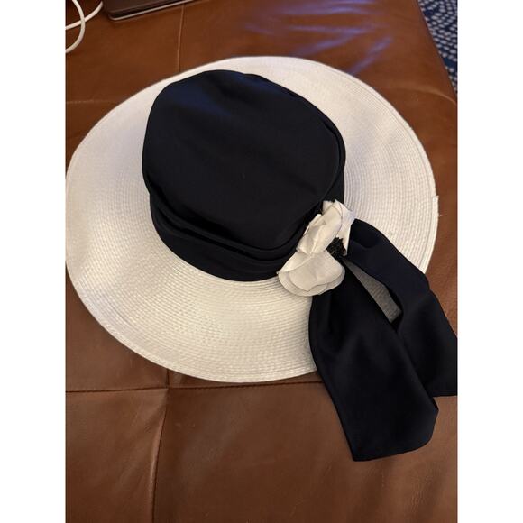 Frederick Fox Black White Wide Brim How Hat - Picture 1 of 3